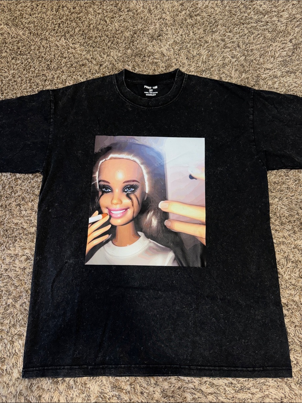 Graphic Barbie Doll Selfie Tee in Black